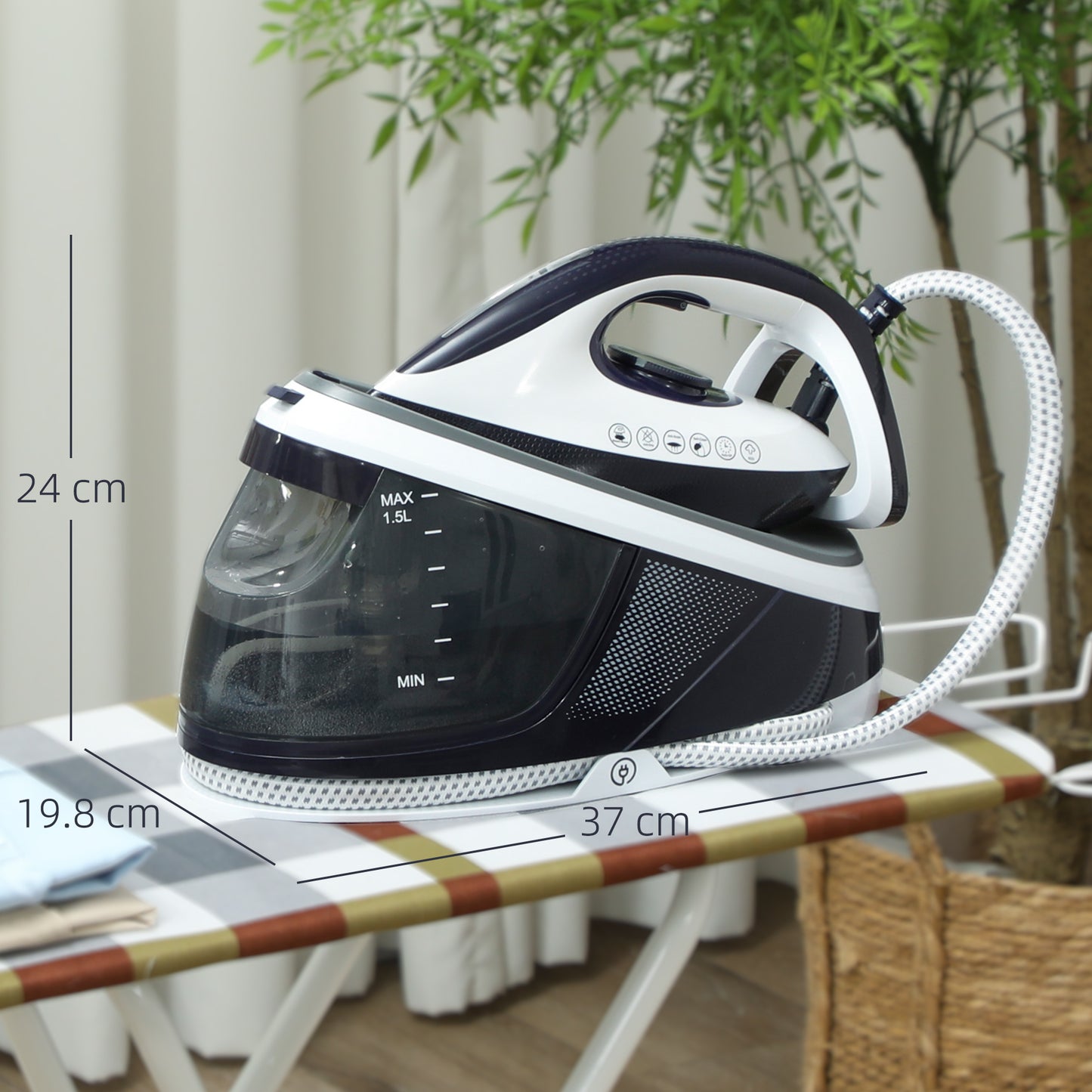 Steam Generator Iron with ECO Mode, Self-Cleaning, Powerful Vertical Steam, Automatic Shut-Off, Ceramic Non-stick Soleplate, Large 1.5L, 8 Bar, 2600W, Blue