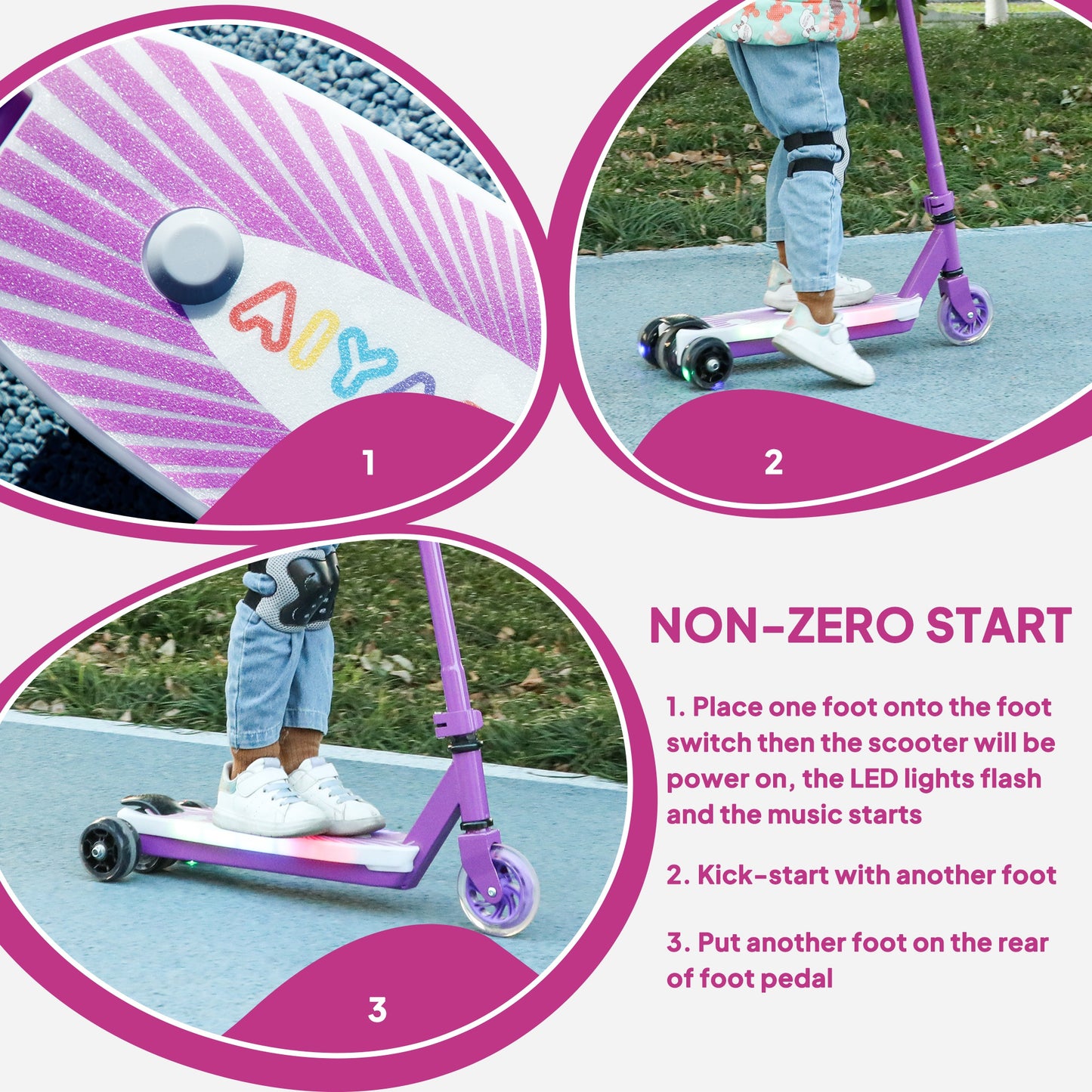 Electric Scooter for Kids Ages 4-7, with Auxiliary Rear Wheels, Flashing LED Light and Electric Brake, Kids Electric Scooter for Boys Girls, 6 KM/H & 8 KM