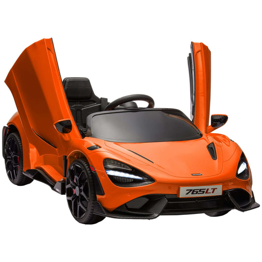 AIYAPLAY McLaren 765LT Licensed 12V Kids Electric Ride on Car with Butterfly Doors Remote Control Training Wheels Orange / Grey / Green