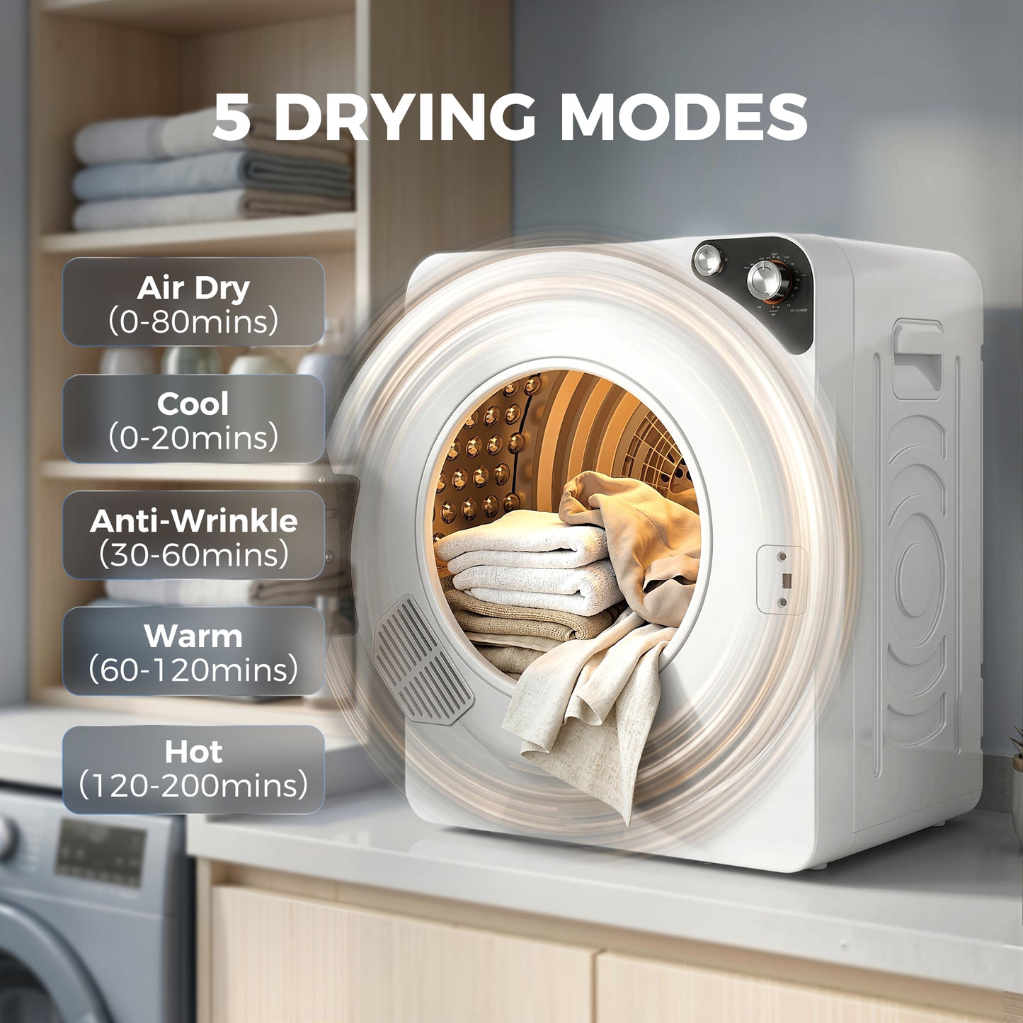 Compact Vented Tumble Dryer | 5kg | 1000W | 5 Drying Modes | Stainless Steel Drum | Stackable | 54dB | White