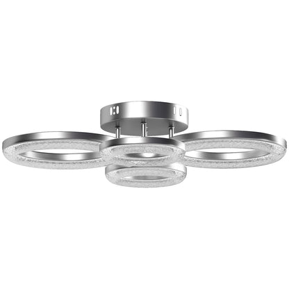 LED Ceiling Light, Modern 4 Rings Ceiling Lamp with Wall Switch Control, 40W 4350lm Flush Mount Ceiling Light with 3500K/4500K/6000K Colour Temperatures, Silver Tone