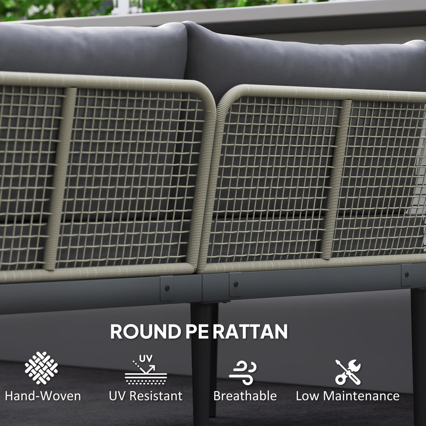 3-Piece Rattan Garden Sofa Set | 2 Loveseats | Acacia Wood End Table & Coffee Table | 10cm Seat & 20cm Back Cushions | Washable Covers | 320kg Capacity | PE Rattan & Steel | Grey