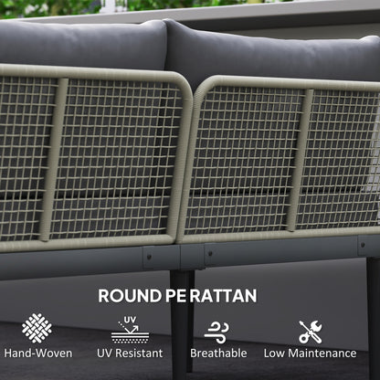 3-Piece Rattan Garden Sofa Set | 2 Loveseats | Acacia Wood End Table & Coffee Table | 10cm Seat & 20cm Back Cushions | Washable Covers | 320kg Capacity | PE Rattan & Steel | Grey