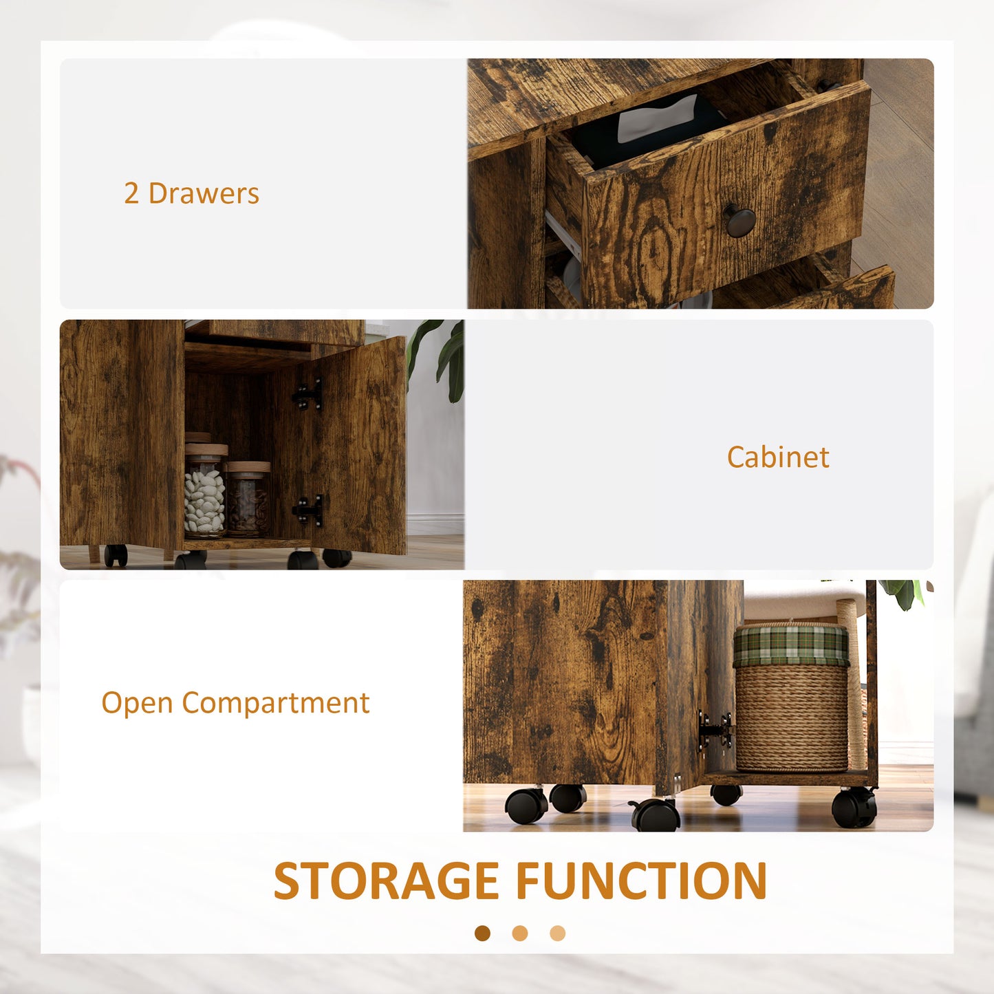 Multi-Storage Six-Person Drop Leaf Dining Table -  Rustic Brown