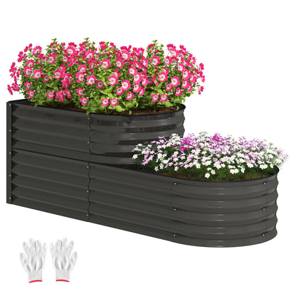 2-Tier Galvanised Steel Raised Garden Bed | 0.6mm Steel | Open Bottom | Folded Safety Edge & Rubber Strip | Bottom 149x59cm Top 89x59cm | 150x60x57cm | Dark Grey