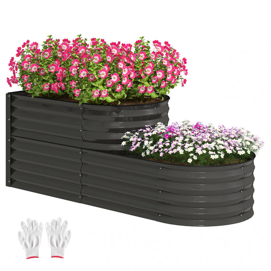 2-Tier Galvanised Steel Raised Garden Bed | 0.6mm Steel | Open Bottom | Folded Safety Edge & Rubber Strip | Bottom 149x59cm Top 89x59cm | 150x60x57cm | Dark Grey