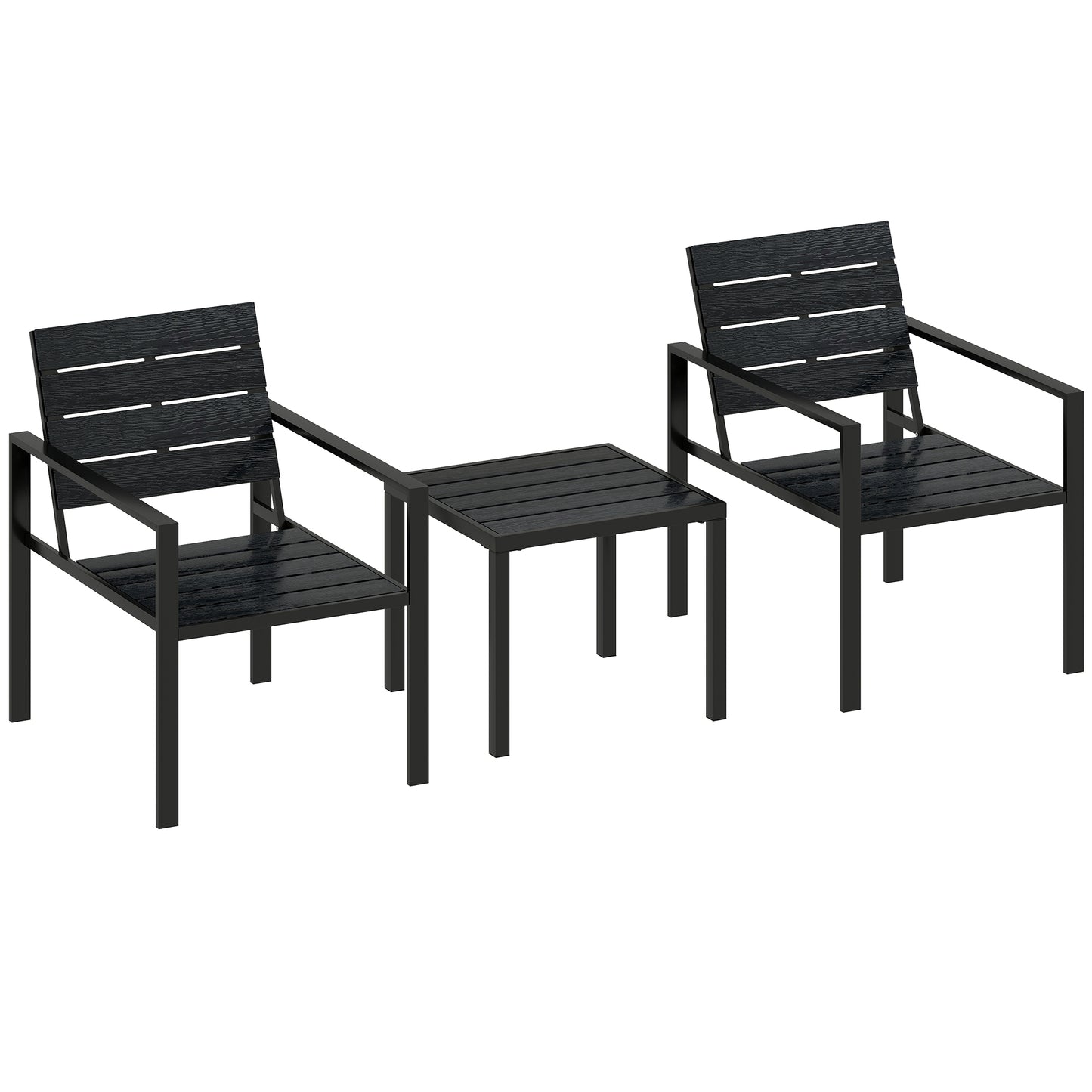 3 Piece Garden Bistro Set | 2 Chairs & Table | HDPE Surfaces | Powder Coated Steel Frame | Weather Resistant | 120kg | Black