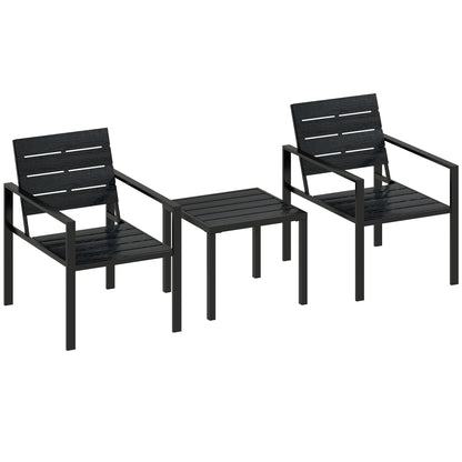 3 Piece Garden Bistro Set | 2 Chairs & Table | HDPE Surfaces | Powder Coated Steel Frame | Weather Resistant | 120kg | Black