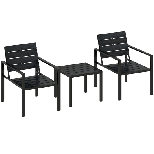 3 Piece Garden Bistro Set | 2 Chairs & Table | HDPE Surfaces | Powder Coated Steel Frame | Weather Resistant | 120kg | Black