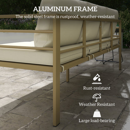 3-Seater Garden Bench Sofa | Thick Cushions | Aluminium Frame | Cream White | 185cm