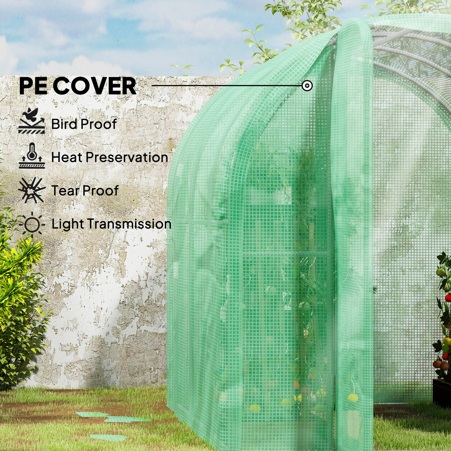 3 x 2 x 2m Polytunnel Greenhouse with Walk-in Grow House Tent with PE Cover and Galvanised Steel Frame, Green