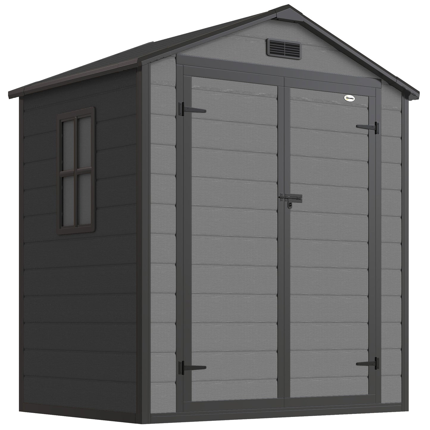 Aluminium Alloy & PP Garden Storage Shed | Double Doors | Lock & 3 Keys | Window | Vent | Sloped Roof | 40kg/m² Snow Rating | 183x134x210cm | 2.12m² | Dark Grey