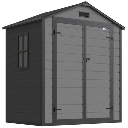 Aluminium Alloy & PP Garden Storage Shed | Double Doors | Lock & 3 Keys | Window | Vent | Sloped Roof | 40kg/m² Snow Rating | 183x134x210cm | 2.12m² | Dark Grey