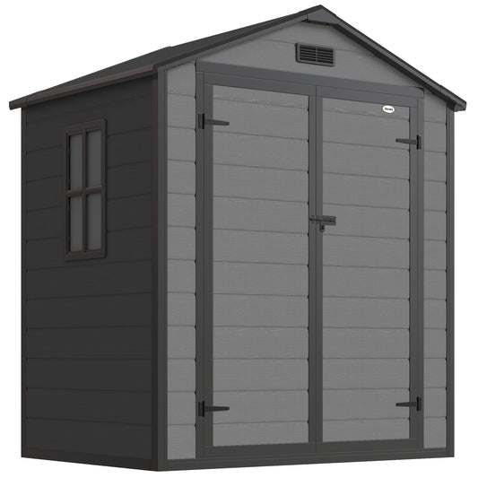 Aluminium Alloy & PP Garden Storage Shed | Double Doors | Lock & 3 Keys | Window | Vent | Sloped Roof | 40kg/m² Snow Rating | 183x134x210cm | 2.12m² | Dark Grey