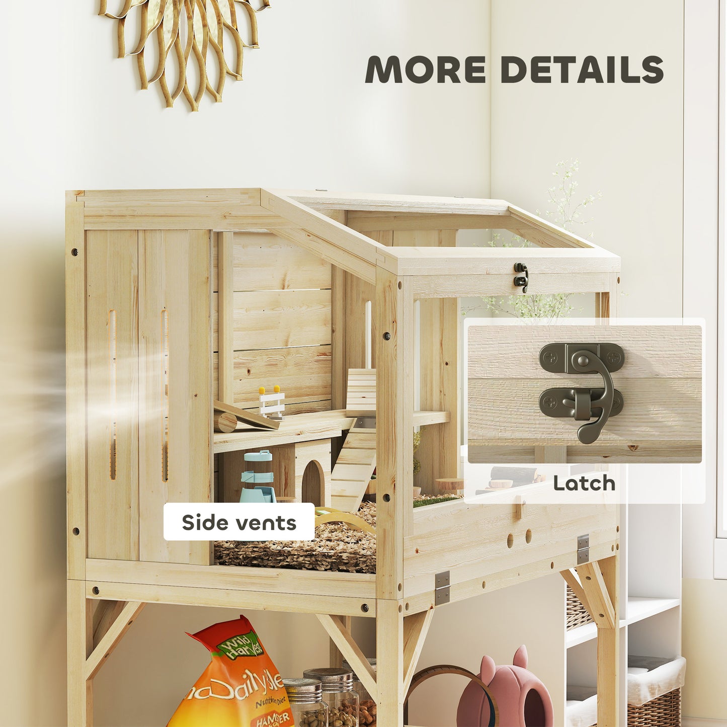 PawHut 2 Tier Wooden Hamster Cage with Shelf and Openable Top