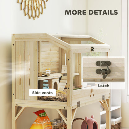 PawHut 2 Tier Wooden Hamster Cage with Shelf and Openable Top