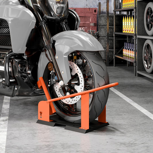 Motorcycle Wheel Chock, 816.5 kg Capacity Heavy Duty Steel Front Wheel Holder W/ 3 Height Adjustable Holes, Fits 381-533.4 mm Wheels