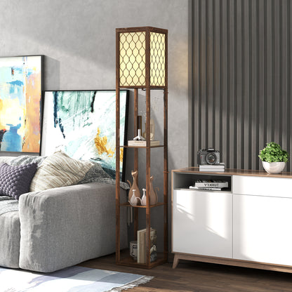 Three-Shelf Standing Lamp - Rustic Brown/White