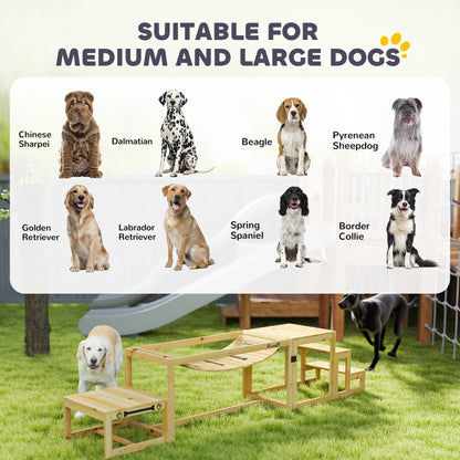 3-Piece Dog Agility Training Set | Flexible Bridge | Pause Platform | Pet Stairs | Solid Fir Wood | 50kg Per Piece | Suits Dogs Up to 40kg | Natural Wood Finish