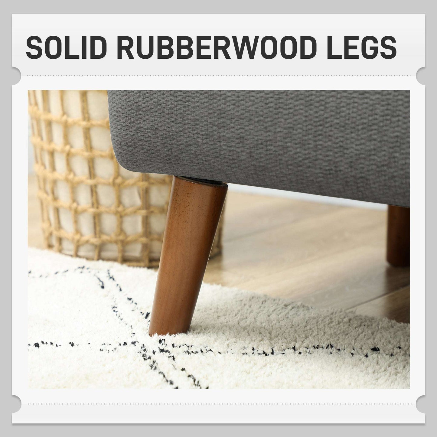 Retro Vintage Style Velvet Feel Fabric 2 Seater Sofa, Small Sofa Loveseat with 21cm Thick Padding and Wood Legs, Grey