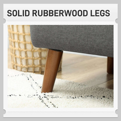 Retro Vintage Style Velvet Feel Fabric 2 Seater Sofa, Small Sofa Loveseat with 21cm Thick Padding and Wood Legs, Grey