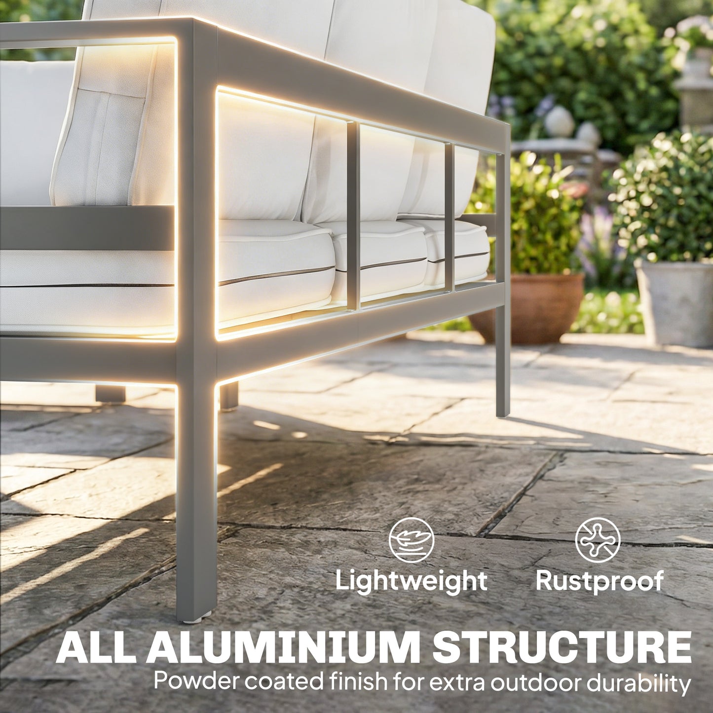 5-Piece Aluminium Garden Sofa Set | 64cm Deep Seats | 220GSM Olefin Cushions | Wood-Effect Table | 360kg | Dark Grey