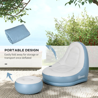 Outsunny Inflatable Tub Chair and Footstool Perfect for Camping - Blue/White
