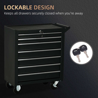 DURHAND Roller Tool Cabinet Storage Chest Box 7 Drawers Roll Wheels Garage Workshop Matte Black