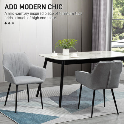 Dining Chairs Set of 4, Upholstered Linen Fabric Kitchen Chairs with Metal Legs for Living Room Dining Room, Light Grey
