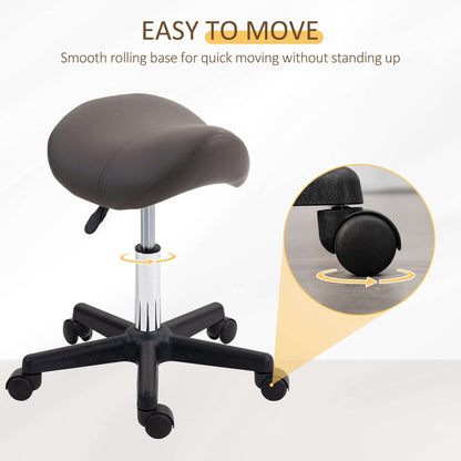 Saddle Stool, PU Leather Adjustable Rolling Salon Chair with Steel Frame for Massage, Spa, Beauty And Tattoo