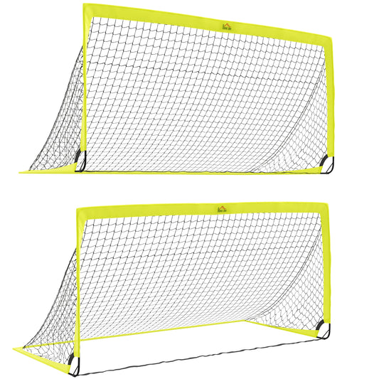 Set of 2 Football Goal Net 6 x 3 ft Foldable Outdoor Sport Training Teens Adults Football with Carrying Bag Yellow
