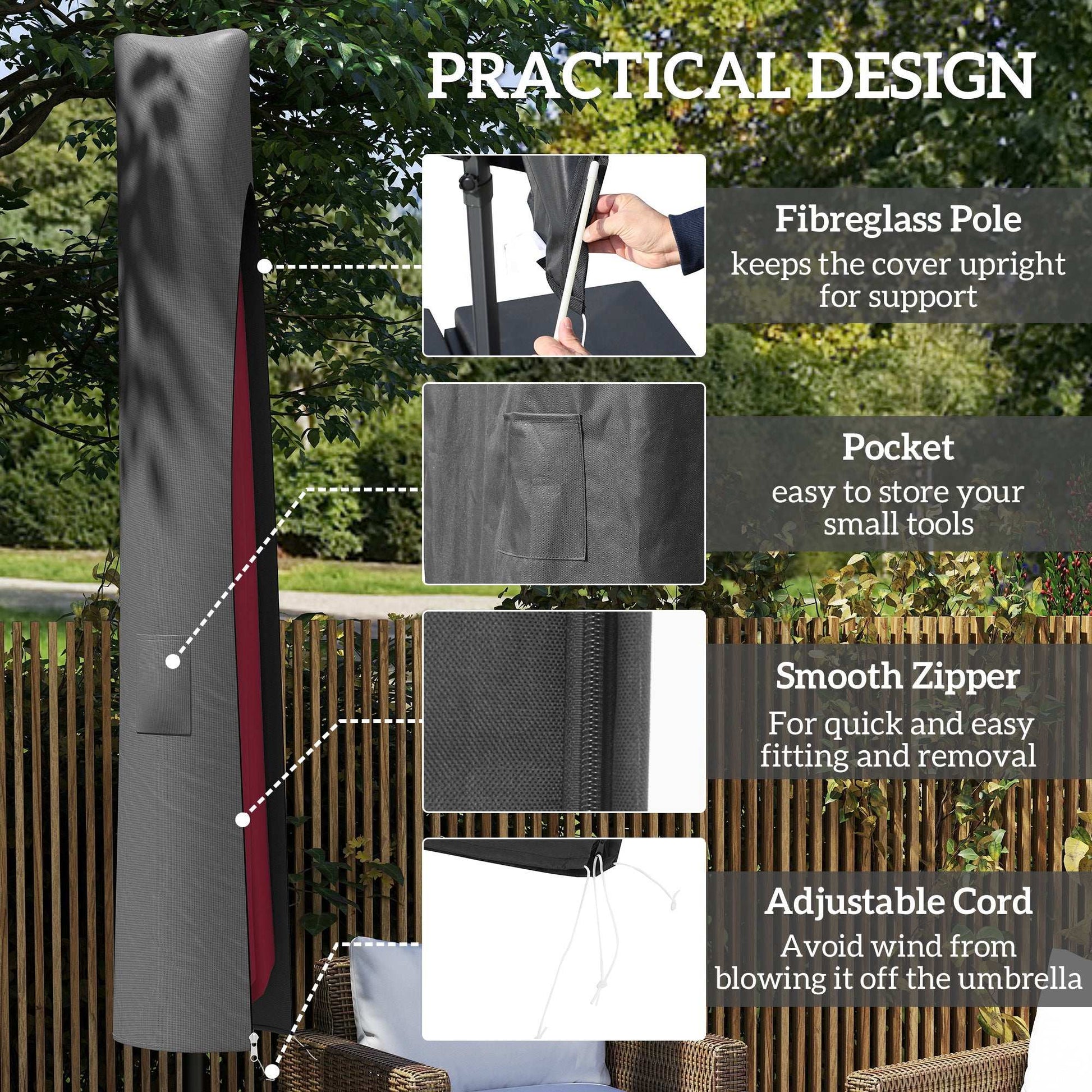 Outsunny Parasol Umbrella Cover - Grey