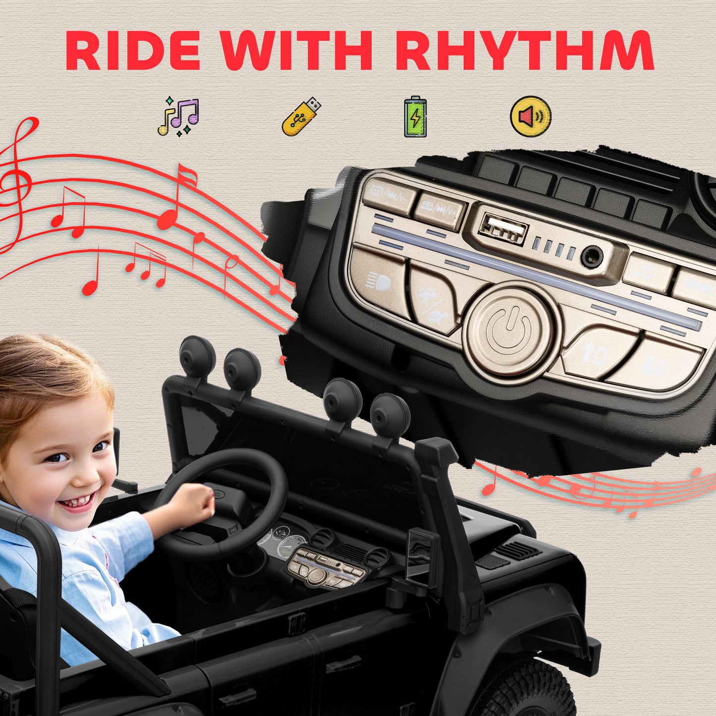 AIYAPLAY Kids Official Licensed Land Rover Defender 110 SVX Ride On Car with Remote Control, Music, Horn, 4 Spring Suspension Wheels, LED Lights for 3-5 Years Old