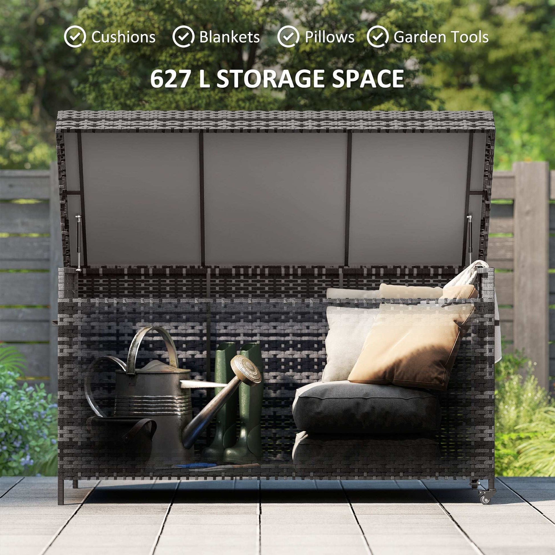 Outsunny 627 L Rattan Outdoor Garden Storage Box - Dark Grey