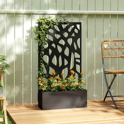 Metal Raised Garden Bed with Trellis & Privacy Screen | Powder-Coated Steel | 20L Soil | 30kg Capacity | 61x89cm Trellis | 61x23x113cm | Balcony & Patio | Climbing Plants | Black