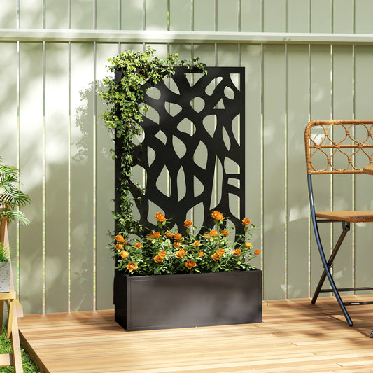 Metal Raised Garden Bed with Trellis & Privacy Screen | Powder-Coated Steel | 20L Soil | 30kg Capacity | 61x89cm Trellis | 61x23x113cm | Balcony & Patio | Climbing Plants | Black