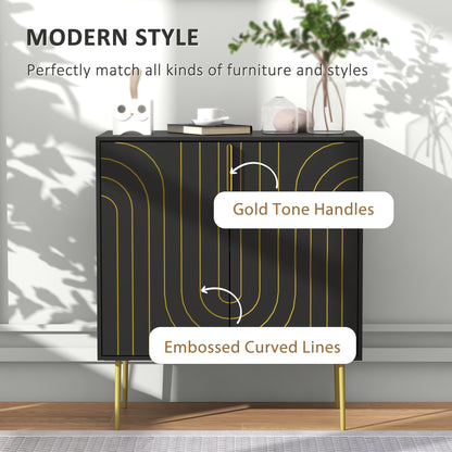 Art Deco Inspired Sideboard Cabinet With Adjustable Shelf - Black/Gold Tone