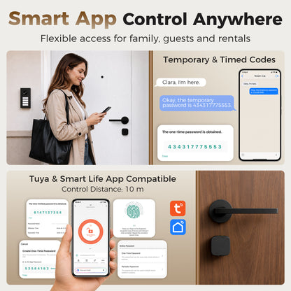 5-in-1 Smart Door Cylinder | Fingerprint | Password | NFC Card | Tuya App | Mechanical Key | Euro Profile | uPVC & Composite | Reversible | Bluetooth 10m | 3xAAA | 4.2x4.2x16cm | Black
