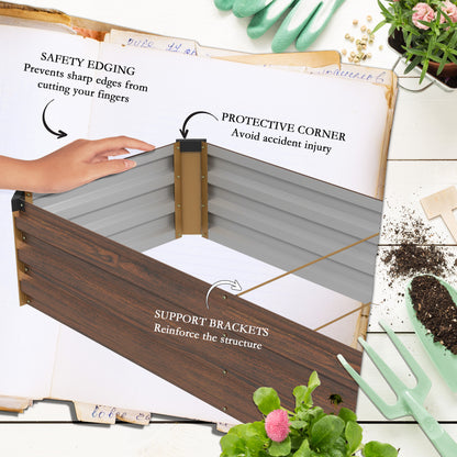 Outsunny 60 x 240cm Galvanised Steel Planter, with Open Bottom, Brown