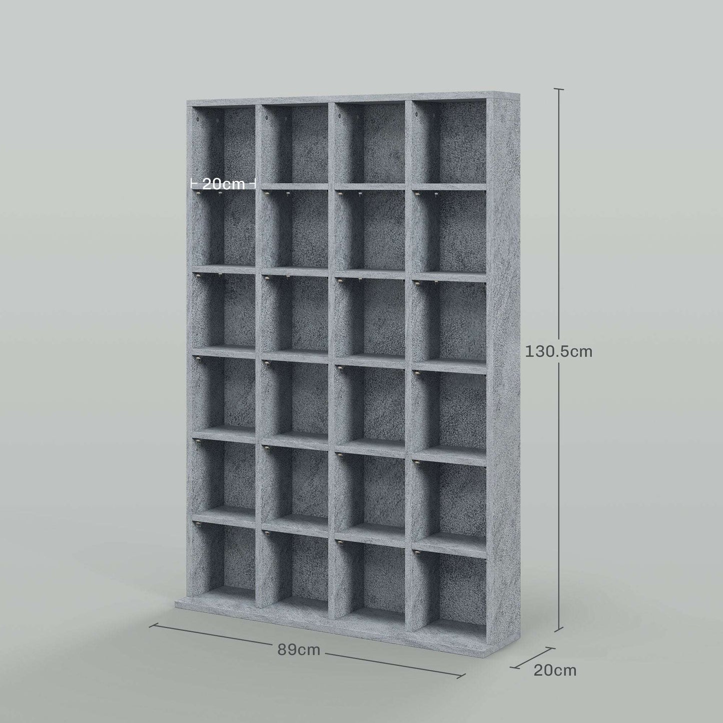 CD Storage Unit with Adjustable Shelves, 89 x 130.5 cm, Cement Grey
