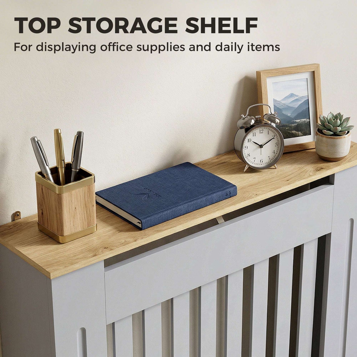 MDF Radiator Cover | Slatted Line Grill Design | Display Top | Wall Mountable | Fittings Included | Lightweight 7kg | 78x19x81cm | Grey