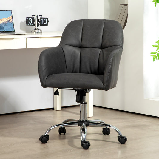 Computer Desk Chair, PU Leather Swivel Office Chair, Makeup Vanity Chair with Height Adjustable, Wheels, for Home Study Bedroom, Grey