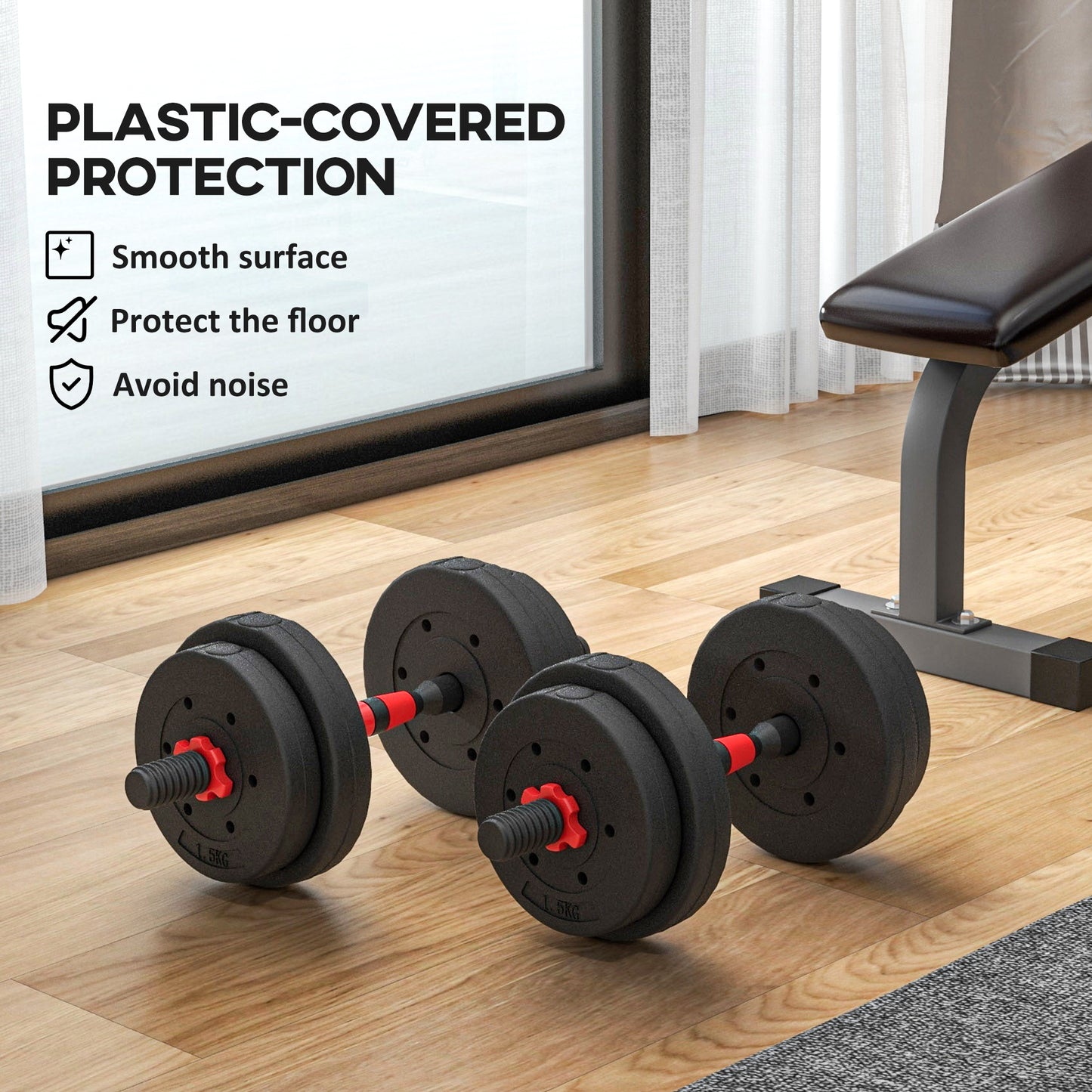 HOMCOM 2-in-1 Adjustable Dumbbell & Barbell Set 15kg | Home Gym Free Weights | Bicep Curl, Squat & Press Training | Black