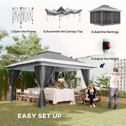 3.6x3.6m Pop Up Gazebo | UPF50+ Canopy | Removable Mesh Walls | 8 Drainage Holes | 3 Height Settings | Windproof Level 4-5 | Snow Rated | Sandbags Guy Ropes Ground Stakes | Wheeled Bag | Shades 8-12 People | Grey