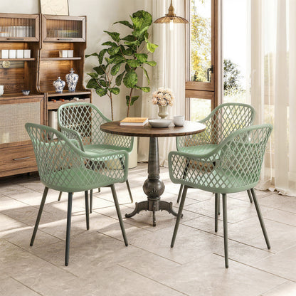 Set of 4 Outdoor Dining Chairs | Diamond Cut-Out Back | Wraparound Armrests | UV-Resistant PP Seat | Powder-Coated Metal Legs | 120kg Capacity | Indoor & Outdoor | 56 x 51 x 84cm | Green