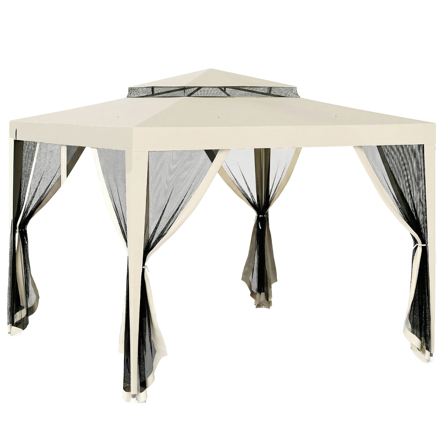 Outsunny 3 x 3 m Gazebo, Netting Party Tent, Patio Canopy Outdoor Event Shelter with Double Tier Roof