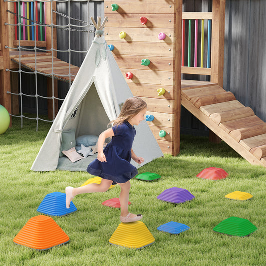 AIYAPLAY Balance Stepping Stones for Kids, 11 Piece Non-Slip Stackable River Stones, Obstacle Courses for Balance & Motor Skills