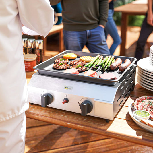 Outsunny Two Burner Portable Gas Grill Portable For Camping Outdoor Cooking