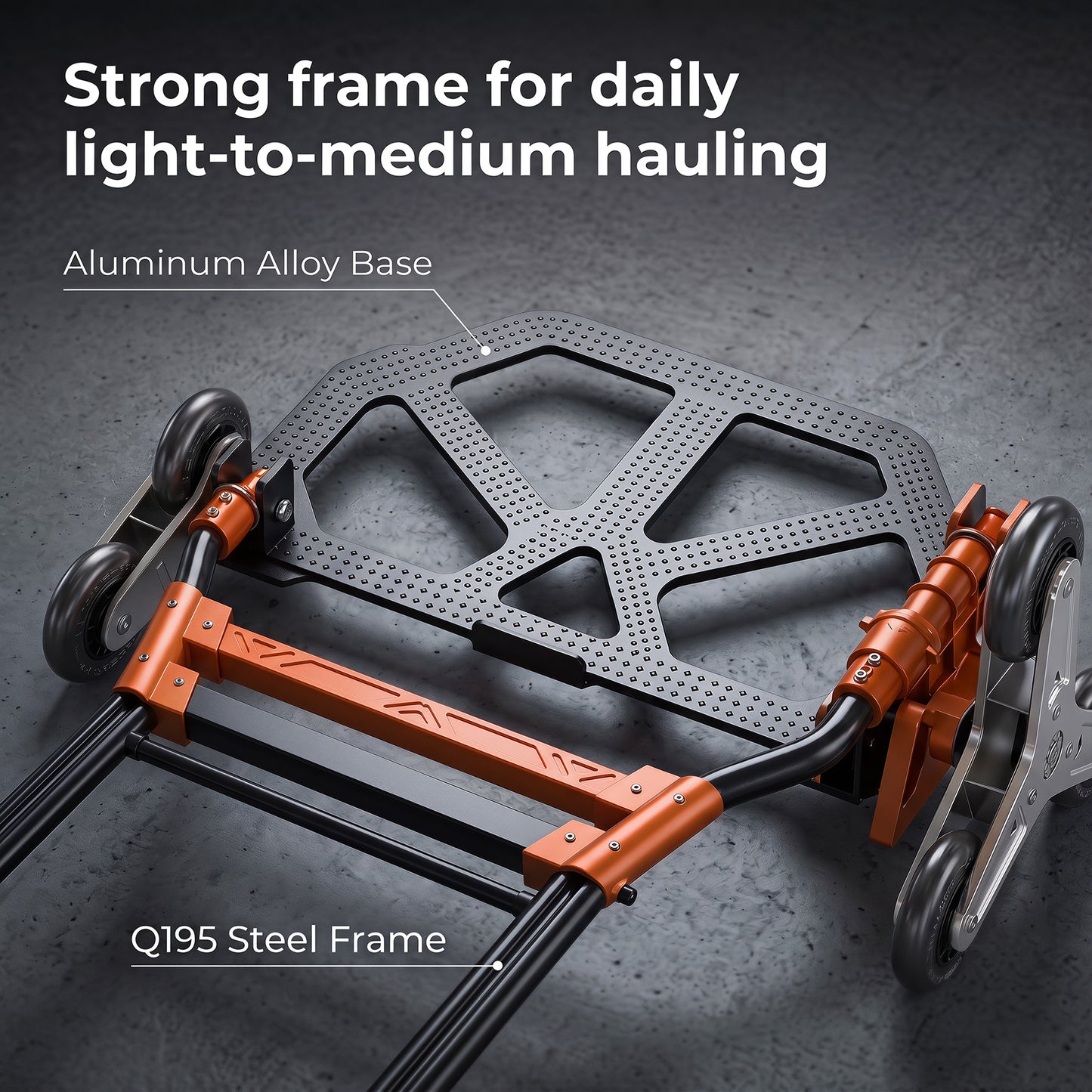 Heavy Duty Foldable Trolley on Wheels | 75kg Flat / 45kg Stairs | Tri-Wheel Stair Climbing | Telescopic Handle | Steel | Black & Orange