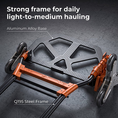 Heavy Duty Foldable Trolley on Wheels | 75kg Flat / 45kg Stairs | Tri-Wheel Stair Climbing | Telescopic Handle | Steel | Black & Orange